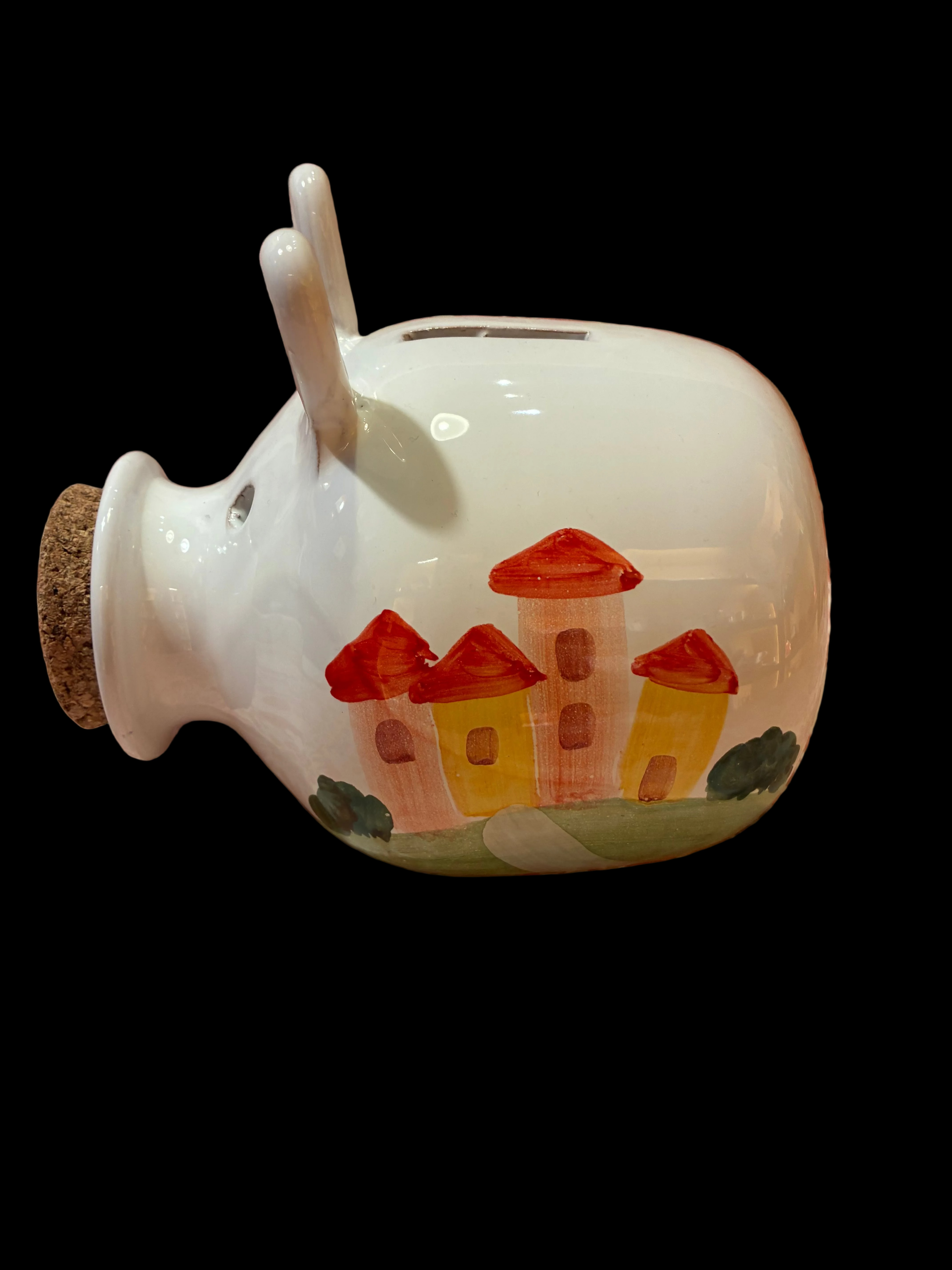 Maialino salvadanaio con tappo in sughero decoro paesaggio