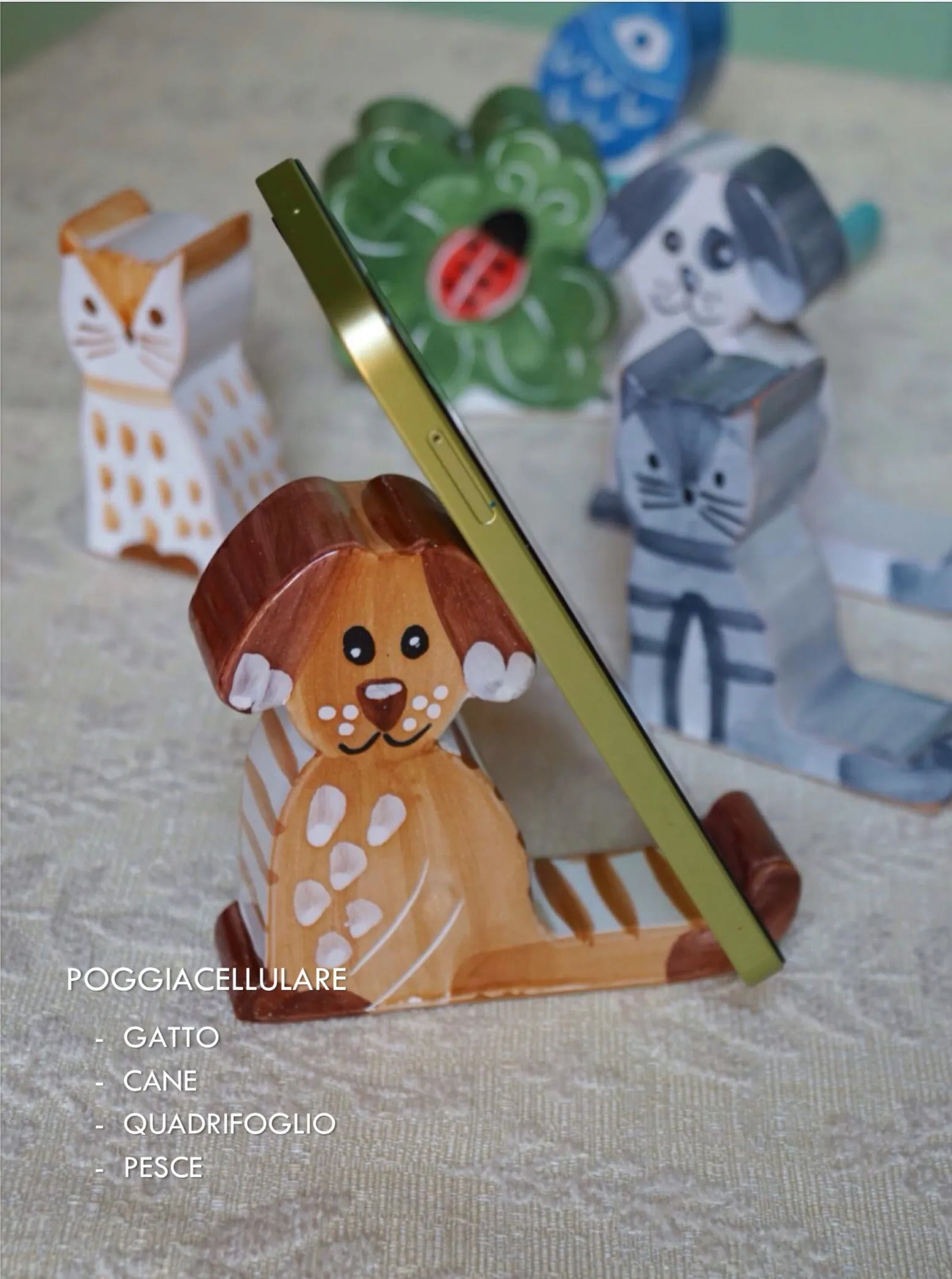 Poggia Cellulare in Ceramica Gatto Bianco e beige - La Gabbianella Venezia