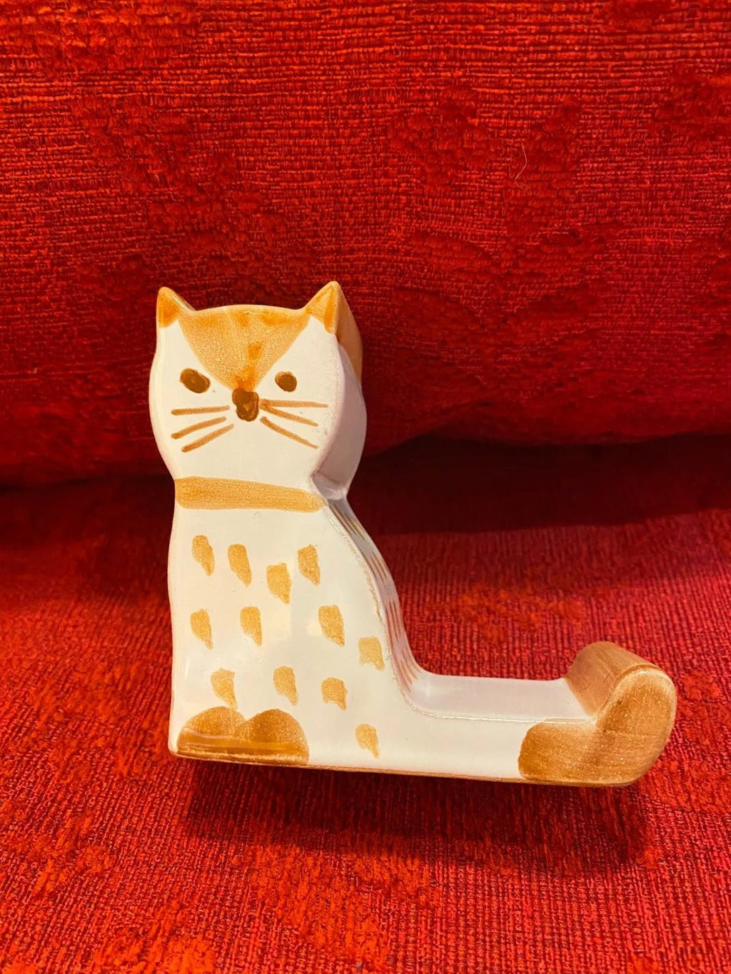 Poggia Cellulare in Ceramica Gatto Bianco e beige - La Gabbianella Venezia