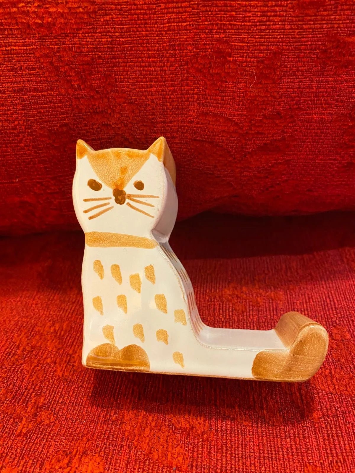 Poggia Cellulare in Ceramica Gatto Bianco e beige - La Gabbianella Venezia